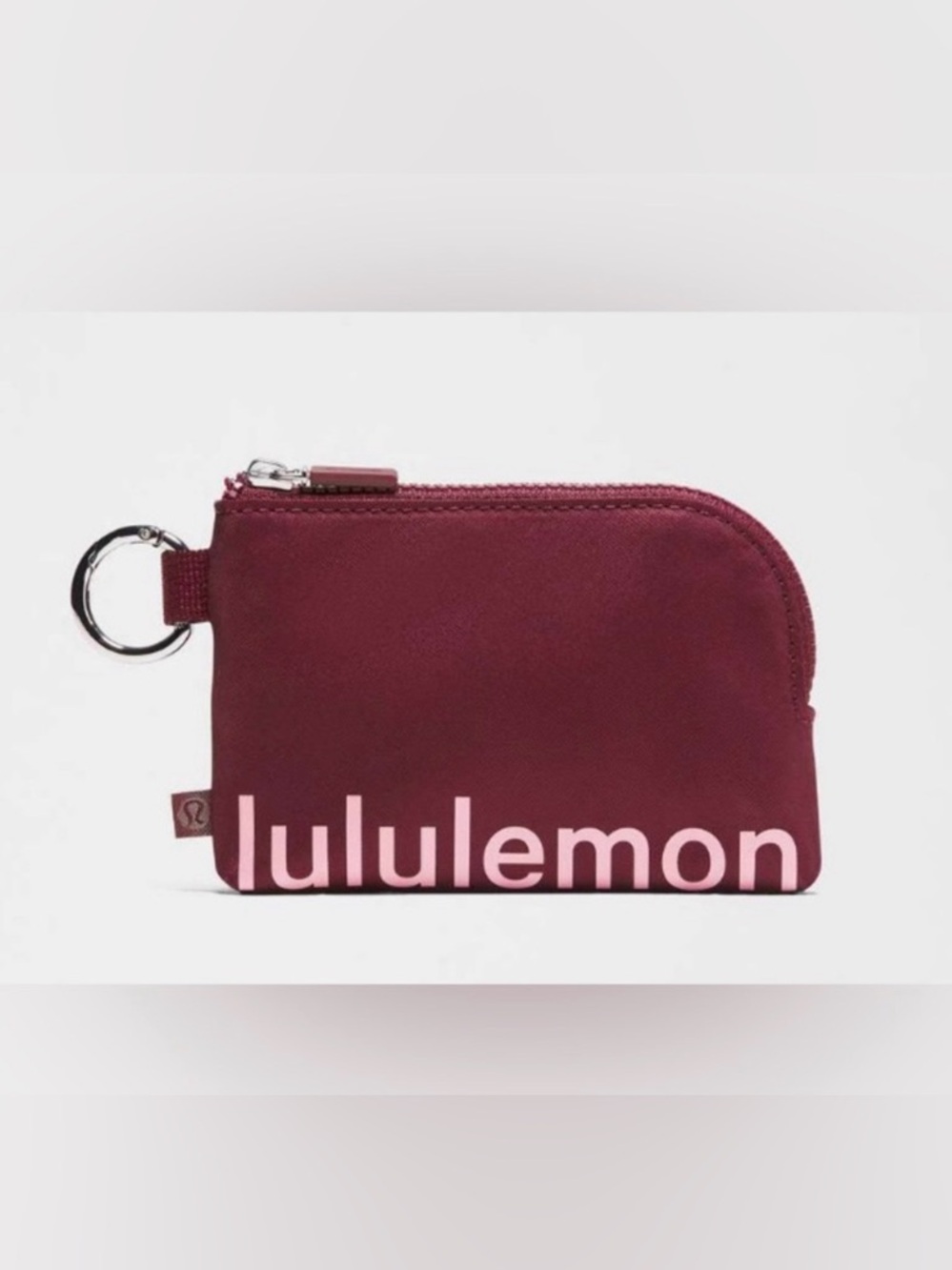 lululemon athletica burgundy coin pouch with pink logo